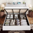 thumbnail image 5 of Amolife King Size Lift Up Storage Platform Bed Frame with Velvet Built-in Charging Station Wingback Headboard, White, 5 of 15