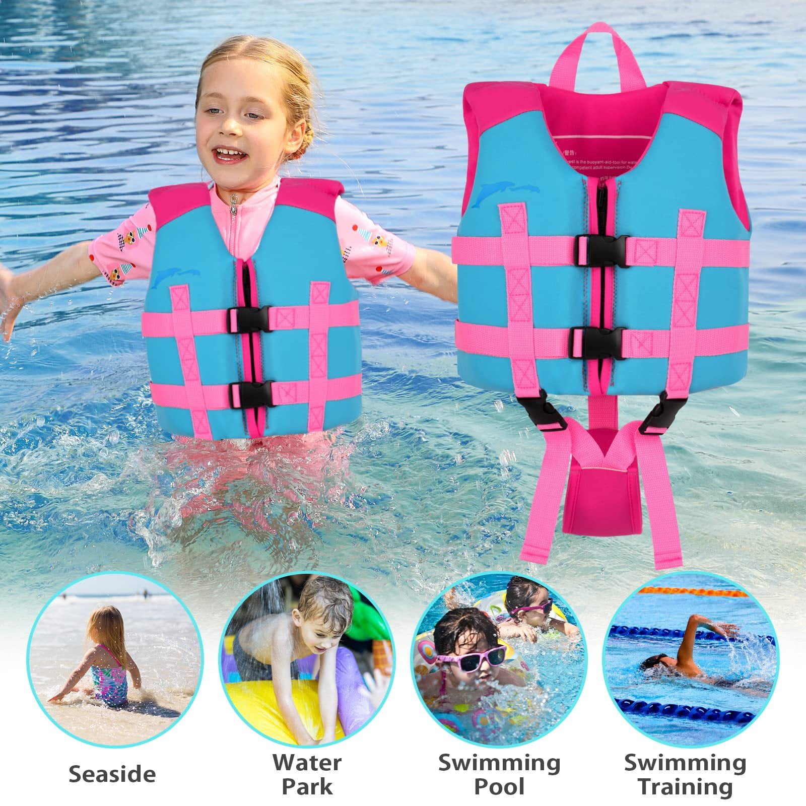 Gogokids Kids Swim Vest Life jackets for Toddler,Buoyancy Float Swim Learning Training Swimwear Vest Suitable for Boys and Girls 33-77 lbs/1-9 Years