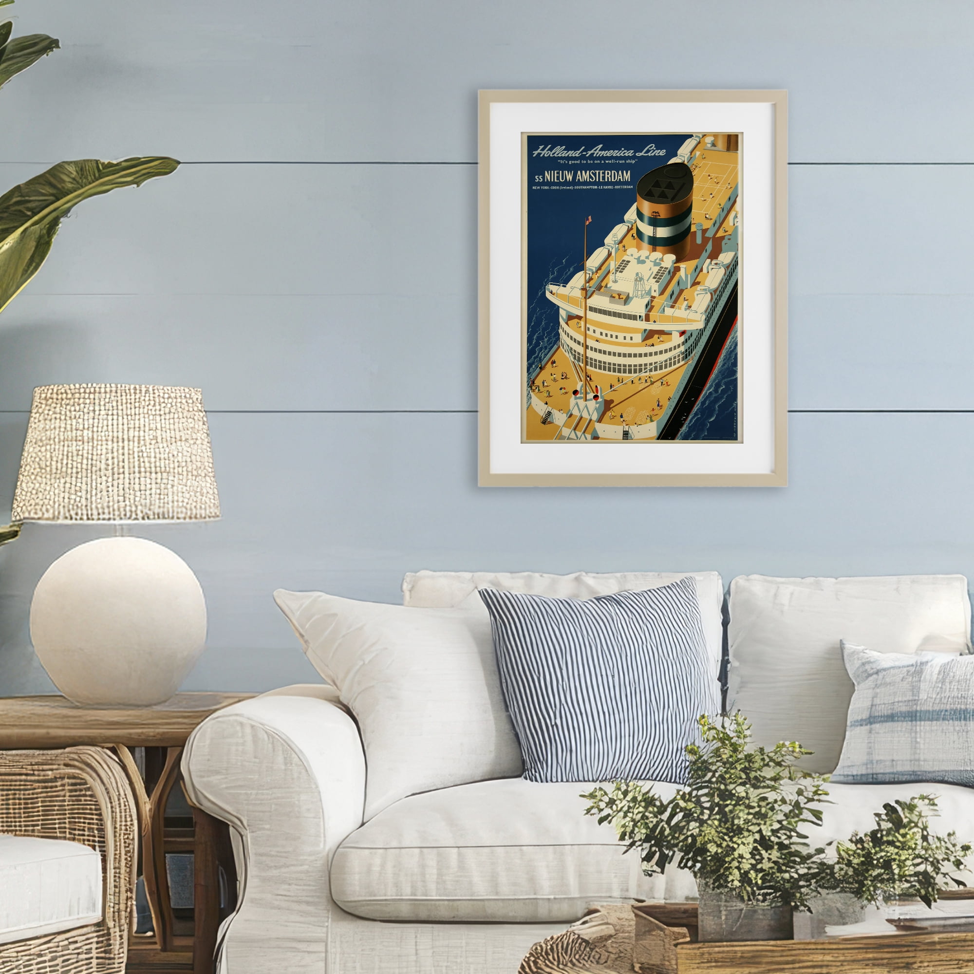 Stupell Industries Nieuw Amsterdam Cruise Ship Birch Framed Print Under Glass, design by Vintage Posters