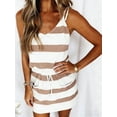 thumbnail image 2 of Womens Summer Trendy Striped Dresses Sleeveless Halter Strap Mini Dress with Pockets Khaki XXXL, 2 of 6