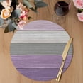 thumbnail image 3 of Purple Grey Wood Grain Round 13 Inch Placemats Set of 8, Ombre Rustic Retro Wooden Plank HeatResistant Non Slip Place Mats for Dining Table, Wipeable Braided Kitchen Table Mats for Housewarming, 3 of 9