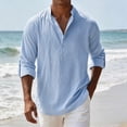 thumbnail image 2 of Men's Linen Blend Henley Shirt Long Sleeve Casual Button Down Shirts Lightweight Breathable Summer Beach Tops, 2 of 5