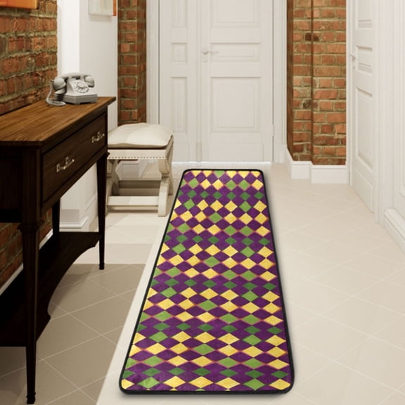 Ryvnso Mardi Gras Checkered Hallway Runner Rugs Floor Carpet Non Slip Entryway Mat 2' x 6'