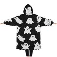 thumbnail image 2 of Oversized Wearable Blanket Hoodie,Black Halloween Ghosts Sherpa Blanket Hoodie with Super Pockets,Super Warm Fuzzy Pullover for Women & Men, 2 of 6