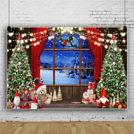 SUNOLIFE Merry Christmas Backdrop Banner Winter Snow Scene Photo Background Banner 7x5ft