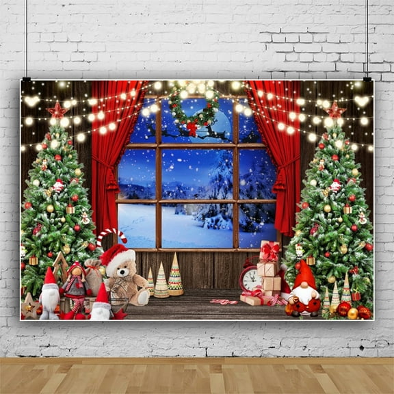 SUNOLIFE Merry Christmas Backdrop Banner Winter Snow Scene Photo Background Banner 7x5ft