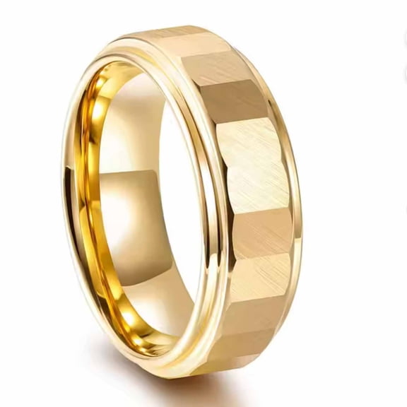8mm Gold Tungsten Carbide Ring Polished Men's Statement Jewelry