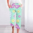 thumbnail image 2 of Easter Women Capri Pants with Pocket Straight Leg Linen Blend Drawstring Elastic Waist Eggs Print Casual Pants Clearance Green,XXXL, 2 of 6