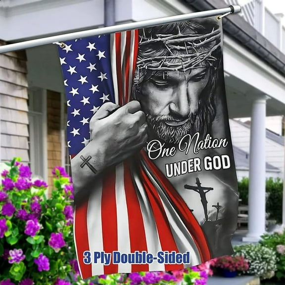 One Nation Under God Flag Easter Jesus American Flag with Jesus Christ On It Double Sided Christian Jesus Banners House Decorations Flag