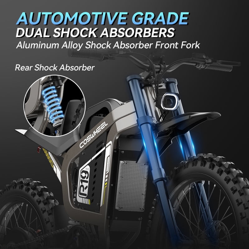 Electric Dirt Bike 6000W Peak 72V Motor, 40Ah Battery, 46 MPH, 120N.m Torque, 40° Climbing, Fat Tire Off Road Electric Bike