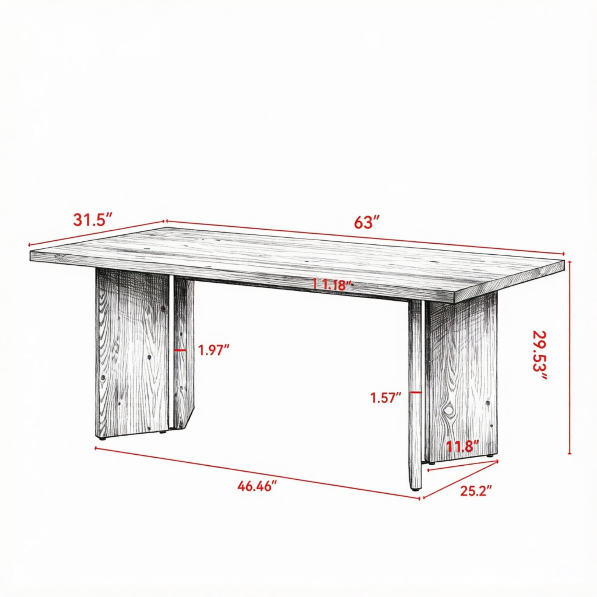 Solid Wood Dining Table, 63 in L x 31.5 in W, Farmhouse Style