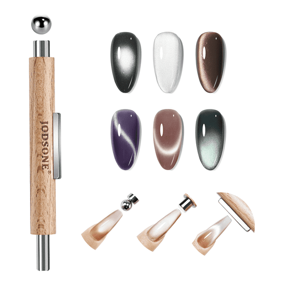 JODSONE Cat Eye Magnet for Nails, 3-in-1 Nail Magnet Tool with Cylindrical & Square Head, Strong Magnets for Cat Eye Gel Polish and Nail Art Design DIY