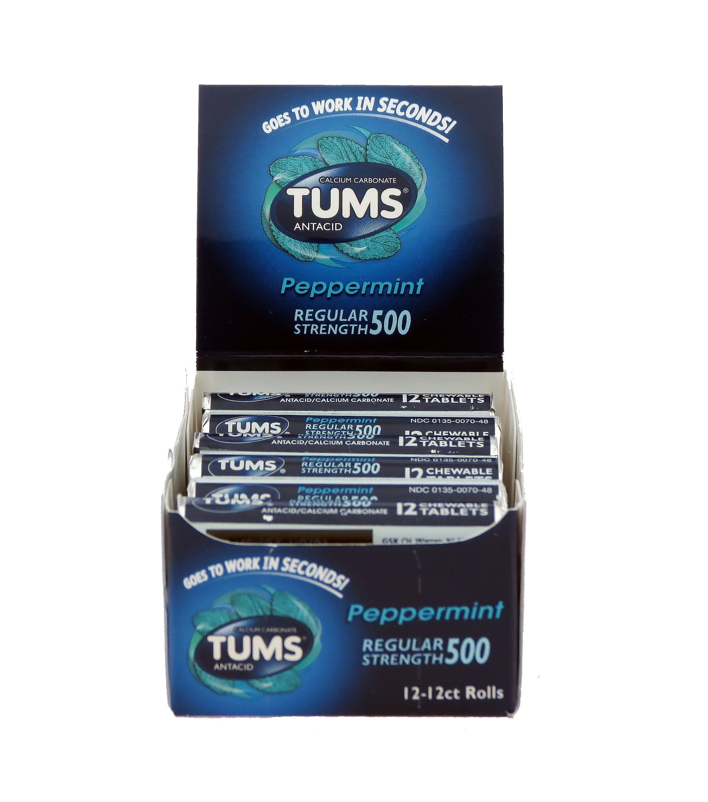 Tums Regular Strength, Peppermint, 12Count Rolls (Pack Of 12