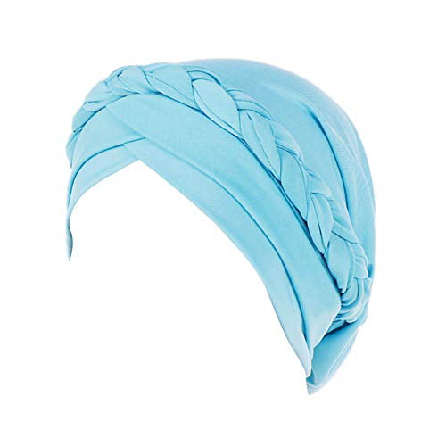 Fxhixiy Hijab Braid Silky Turban Hats for Women Cancer Chemo Beanies Cap  Headwrap Headwear (Lake Blue)