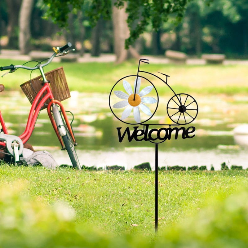 Garden Windmill Spinners Whimsical Summer Dasiy Flower Welcome Stake Figurine Sculpture Weather-Resistant Outdoor Floral Art Sign for Yard Patio Lawn Decor