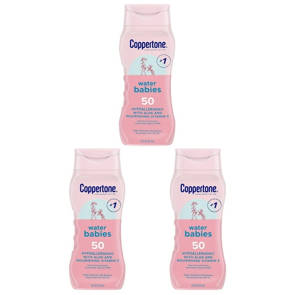 Coppertone Water Babies Non-Irritating Lotion with SPF 50, 8 oz (Pack of 3)