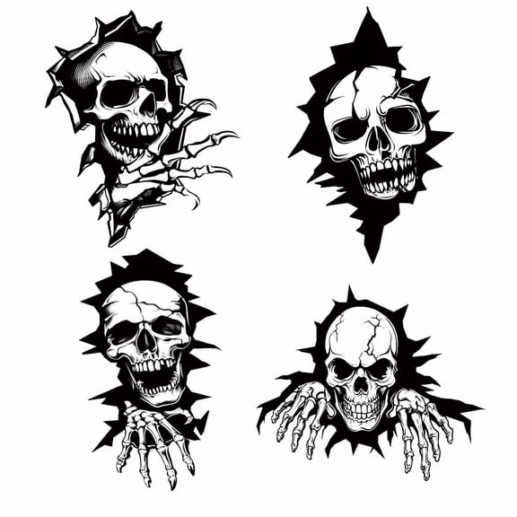 4PCS Iron on Transfer Paper Skulls on The Wall DIY Heat Transfer Sticker Washable Iron-on Decals