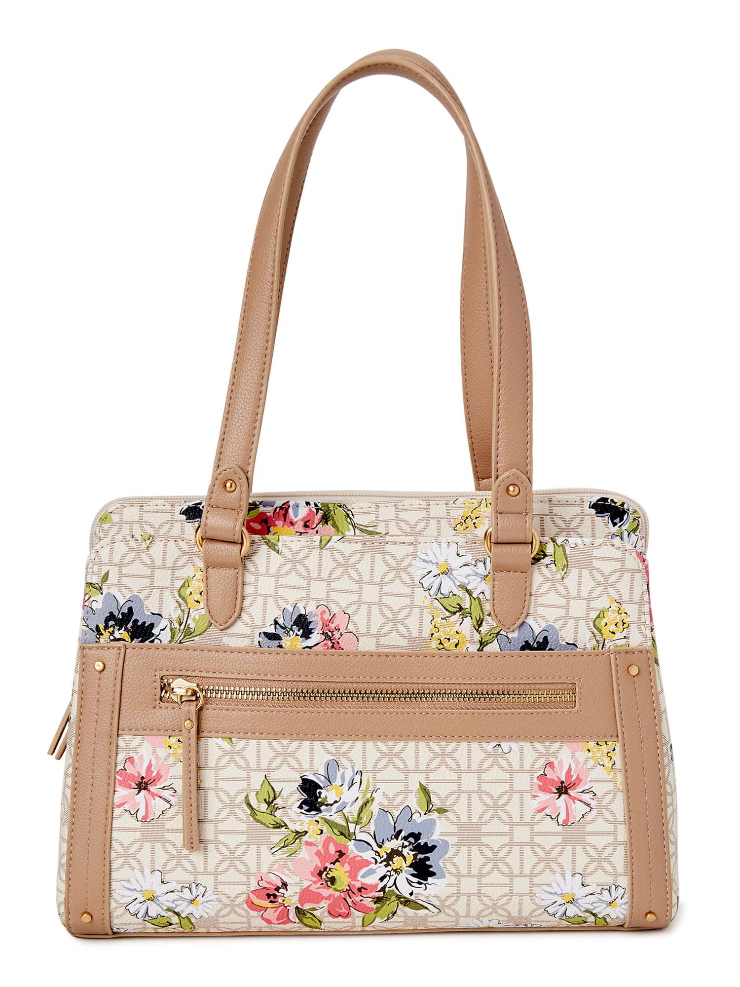 Front Personalized Lotus Flowers Classic Tote Purse w/Leather Trim 
