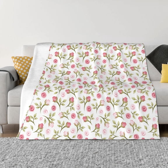 Vsdgher Rose Flowers Pattern Fleece Throw Blanket, Horizontal Fleece Bedding Home Decor for Couch & Bed All Season Use -60"x50"