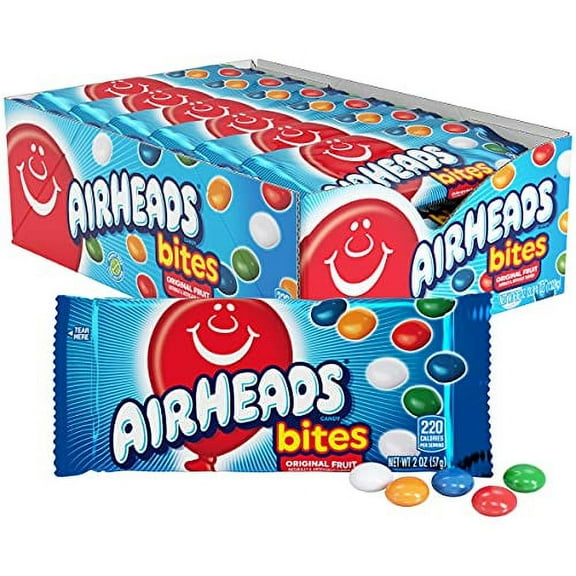 Airheads Candy Bites, Assorted Fruit Flavor, Non Melting, Halloween, Movie Theater, Party, Concessions, 2oz Packs, Box of 18 Packs