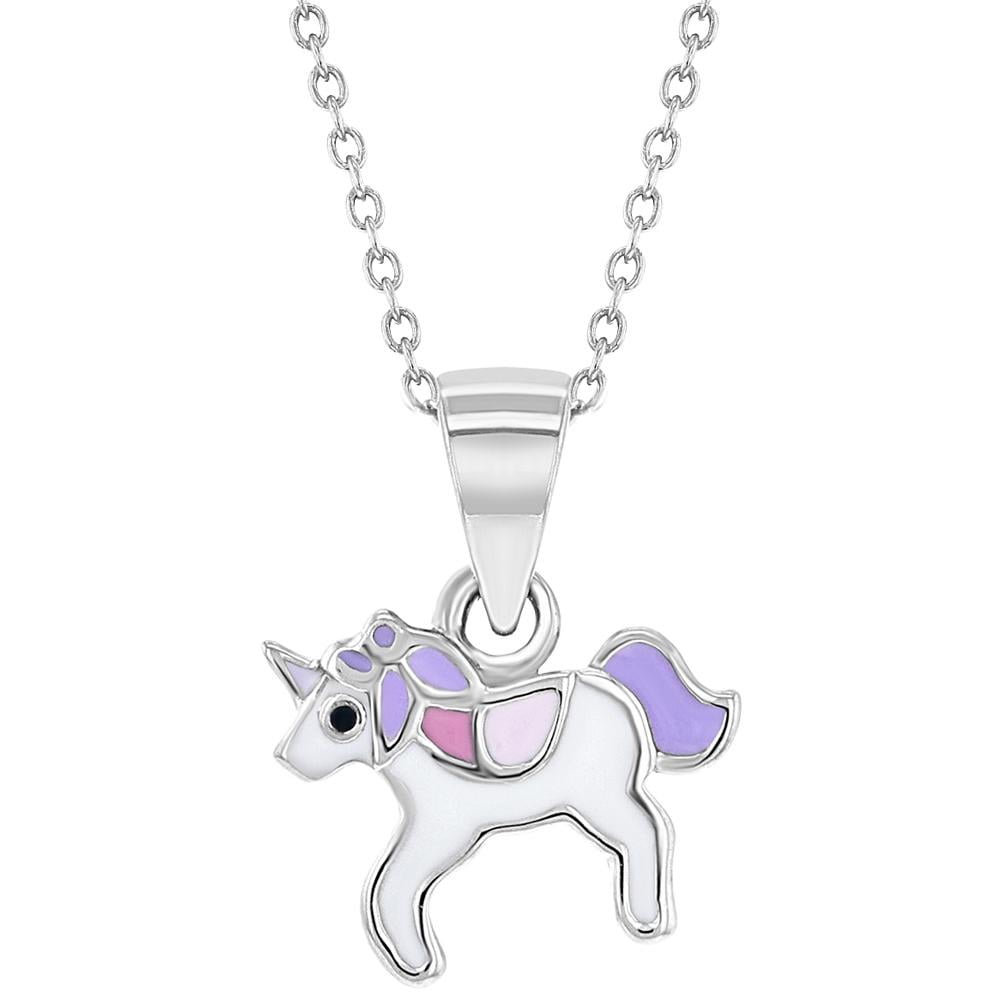 925 Sterling Silver Purple Unicorn Jewelry Set Necklace Earrings Girls