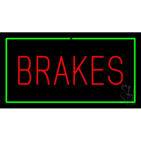 Brakes Green Rectangle LED Neon Sign 13 x 24 - inches, Clear Edge Cut Acrylic Backing, with Dimmer - Bright and Premium built indoor LED Neon Sign for automotive store, and mall.