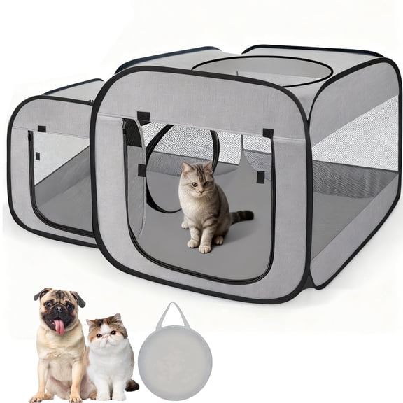 2-in-1 Dog Playpen Cat Pet Playpen, Assembly-Free Indoor Outdoor Kitten Enclosure, Kitten Pen Cat Cage Portable Puppy Tent Crates Kennel for Small Animals