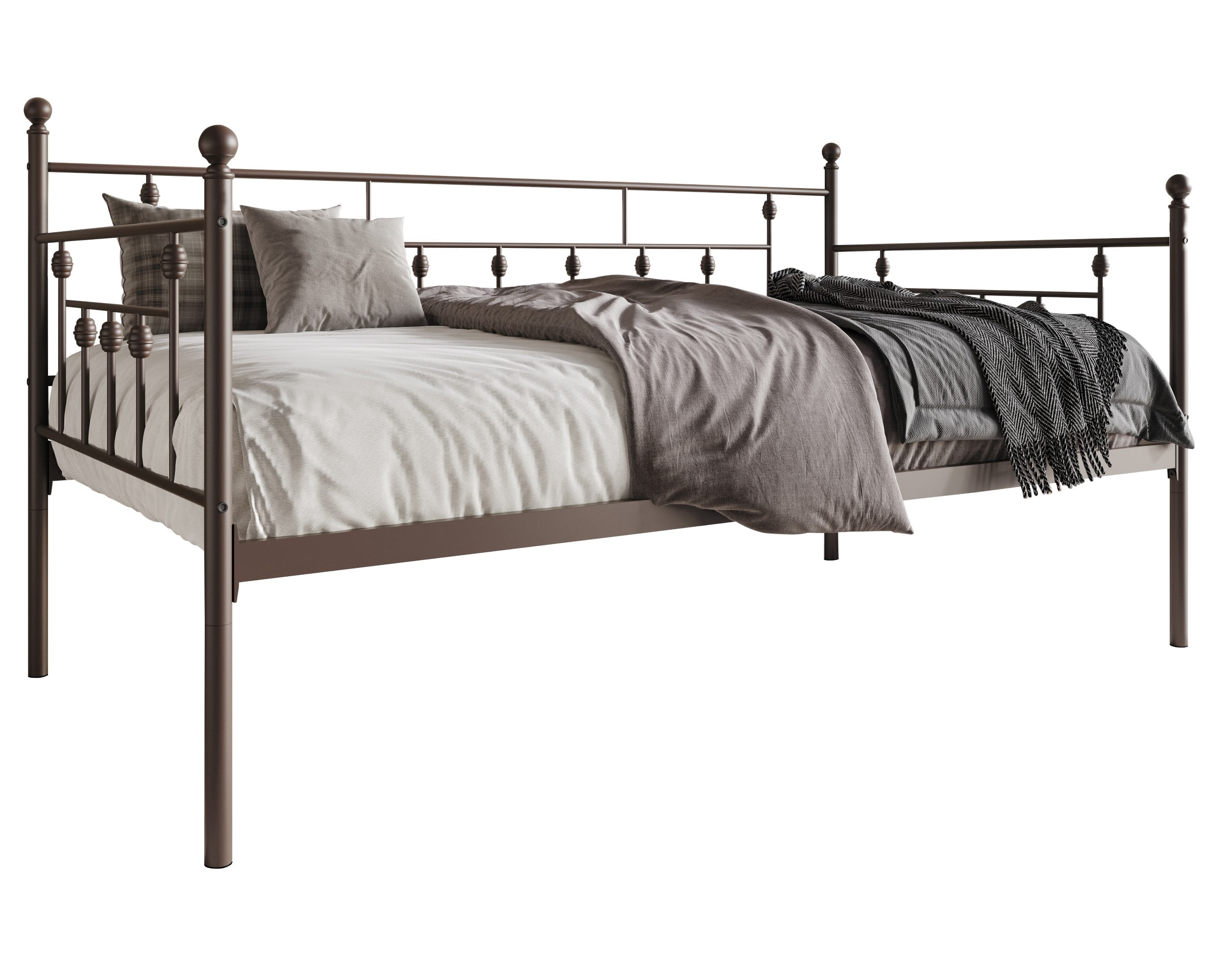 Home Design Aine Twin Metal Daybed with Victorian-Style Frame, Rounded Finials, Durable Slats, Stylish and Functional for Bedroom or Guest Room, Brown
