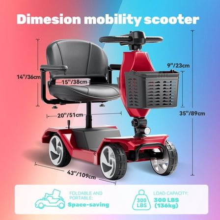Edcsi Foldable Mobility Scooters for Seniors, 4 Wheel Lightweight Mobility Scooters for Adults, Powered Electric Wheelchair, Mobility Scooter with Seat, Folding Travel Motorized Scooter