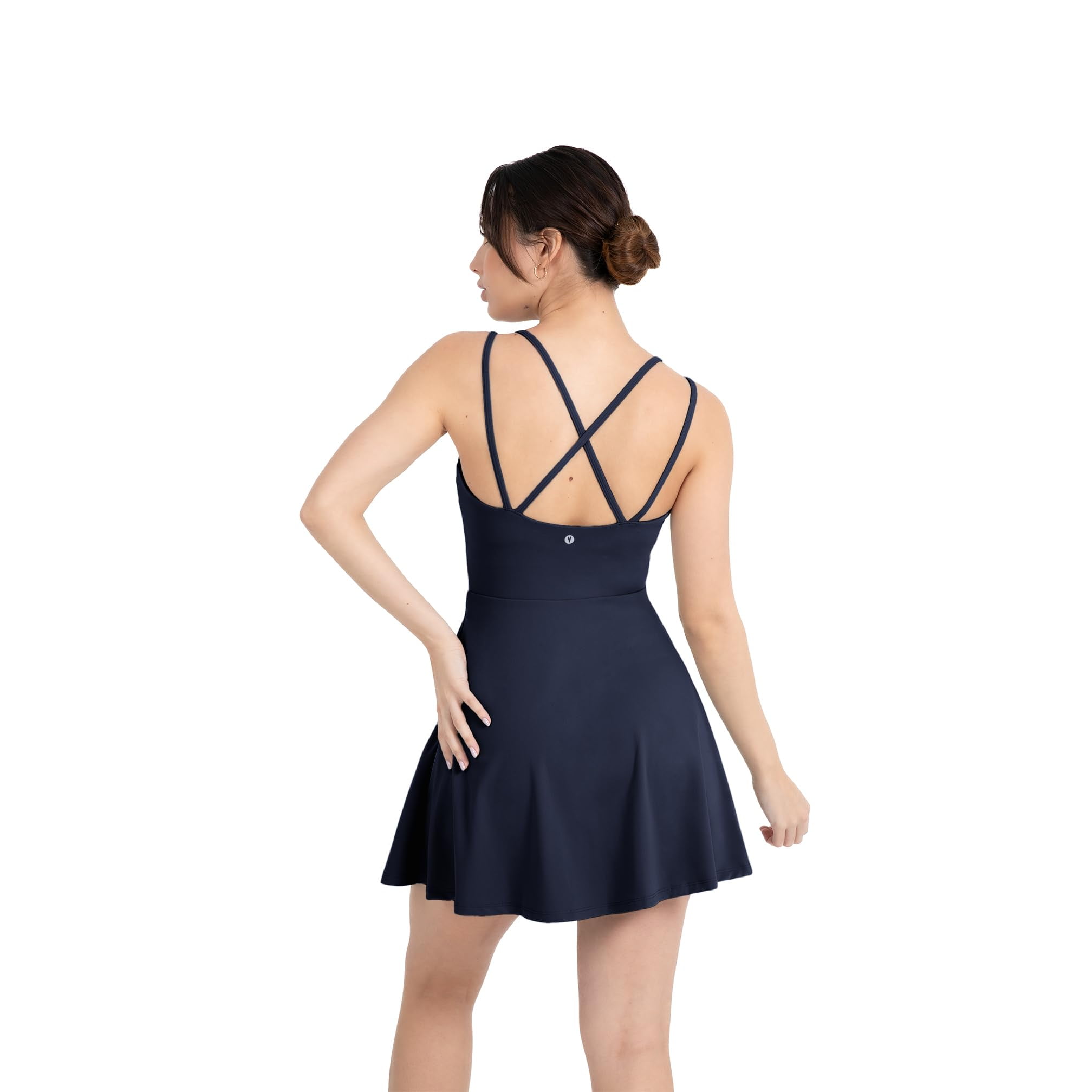 YITTY Active Women's UltraLuxe Strappy Tennis Dress with Built in Short, Athleisure, 4-Way-Stretch, Deep Navy, M