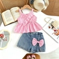 thumbnail image 3 of Tiijoy Toddler Girls Outfits Checkered Ruffle Camisole Bow Jean Shorts Set, Sizes 3-4, 3 of 4