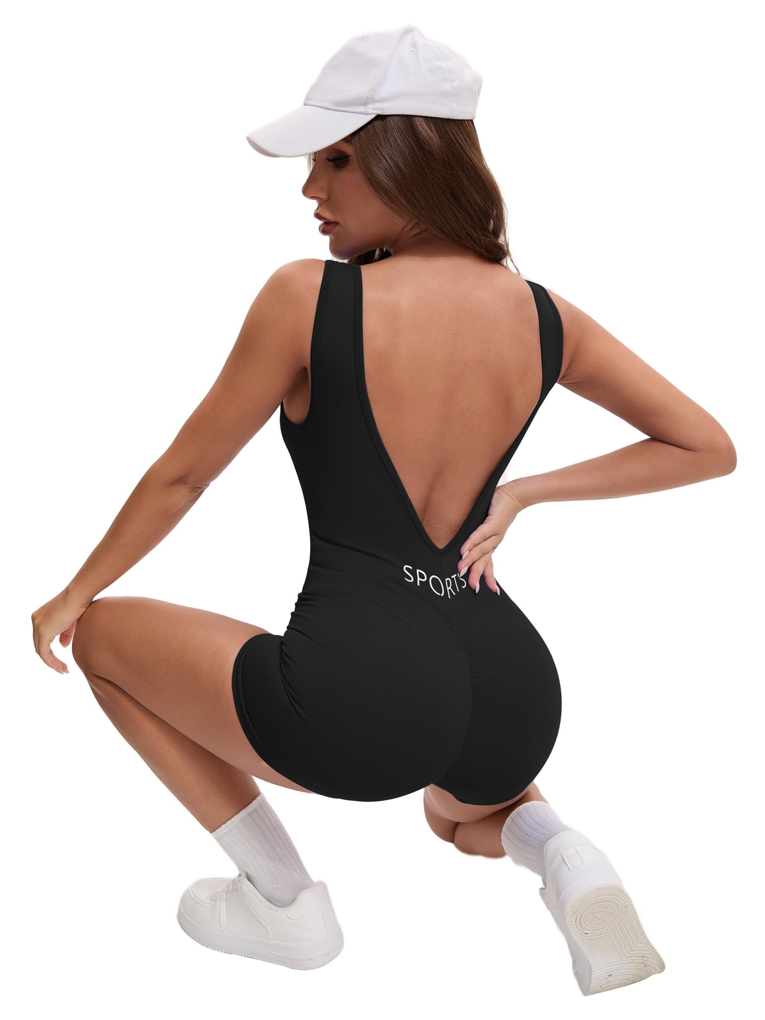 DARING DIVA Women's Jumpsuits Backless Tummy Control V Back Romper L Black