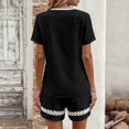 thumbnail image 4 of Likimi Two Piece Sets For Women Shorts Sleeve V Neck Solid Color Lace Top With Pocket High Waist Shorts Summer Fashion Comfort Outfit Set Black Size L, 4 of 5