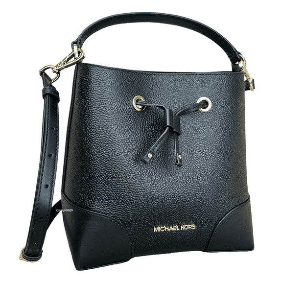 Michael Kors Mercer Medium Drawstring Bucket Bag Black Leather