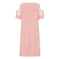 thumbnail image 4 of USSUMA Womens Summer Dresses Summer Dresses Short Sleeve V Neck Casual Solid Color Lace Linen Patchwork off Shoulder Neck Casual Maxi Dress Trendy Skirt Loose Dresses Camping Pink Dress Size-L, 4 of 5