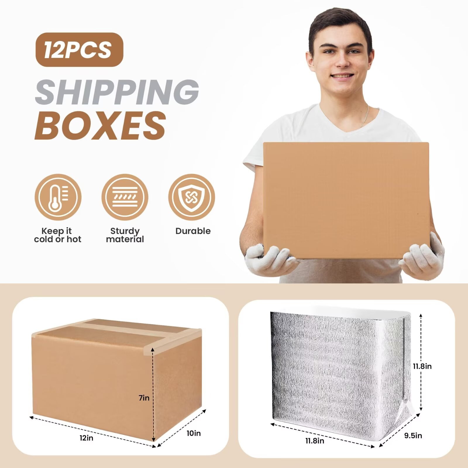 ZAVOOS Insulated Shipping Boxes – 12 Pack, 10.8x7.3x6.5 Inches, Aluminum Foil Liner For Cold/Hot Food, Reusable Thermal Mailer Boxes For Frozen Meals, Fresh Produce - View #10