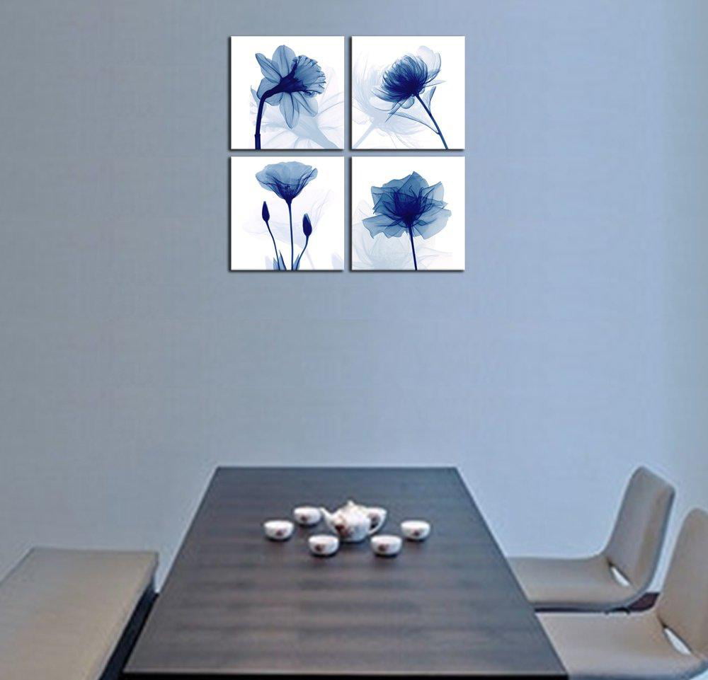 Pyradecor Blue Flickering Flower Modern Abstract Paintings Canvas 