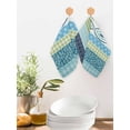 thumbnail image 2 of Blue Green Geometric Kitchen Dish Towels for Drying Dishes Set of 2, Boho Vintage Country Flowers Leaves Waffle Weave Microfiber Hand Tea Bathroom Towels Quick Dry & Absorbent Towel 12x12, 2 of 7