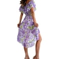 thumbnail image 4 of DYMADE Women‘s Vocation Summer Bohemia Short Sleeve Off-The-Shoulder Floral Print Trapeze & Swing Dress, 4 of 4