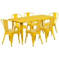 thumbnail image 2 of Flash Furniture Commercial Grade 31.5" x 63" Rectangular Yellow Metal Indoor-Outdoor Table Set with 6 Stack Chairs, 2 of 2