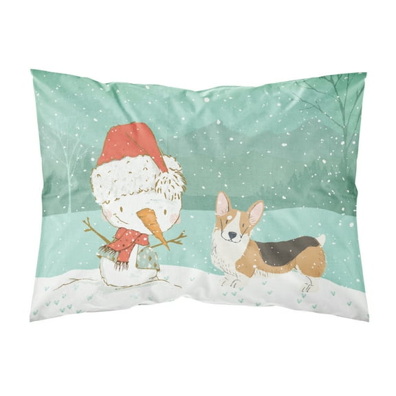 Tricolor Pembroke Corgi Snowman Christmas Fabric Standard Pillowcase