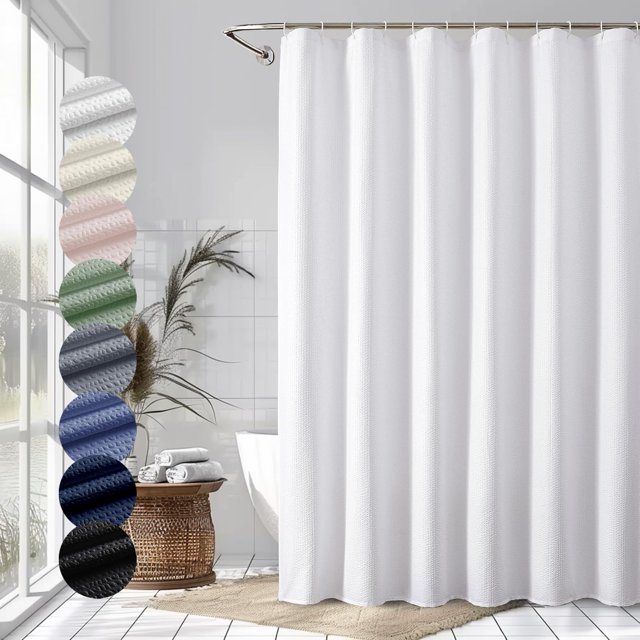 OVZME Cortina de ducha de tela texturizada en relieve para baño, tela suave y spa de hotel, repelente al agua, lavable a máquina, 72 x 72, color blanco baya