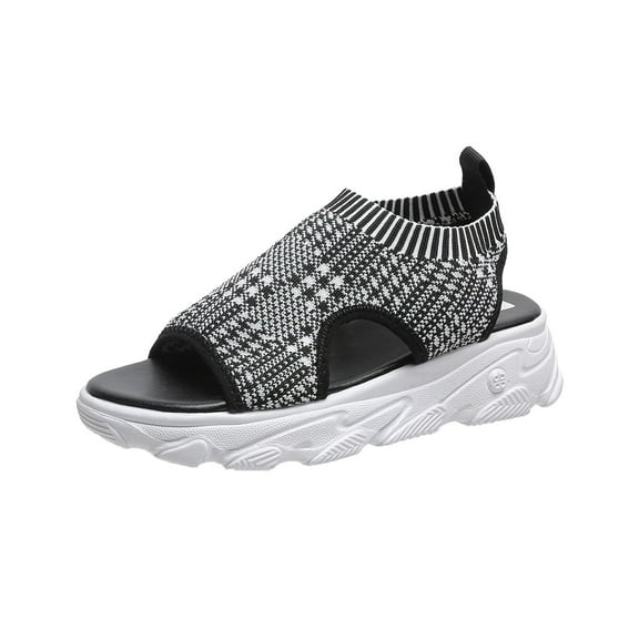 Anuirheih Flatform Sandals for Women, Open Toe Buckle Ankle Strap Wedge Sandals for Women Thick Soled Shoes(Black)