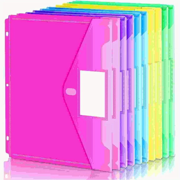 10 Pack Binder Pocket, Plastic Folders with Tight Closure, Folders with Pockets Side Loading, Letter Size Binder Organizer, Binder Dividers with Pockets, Assorted Colors