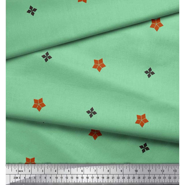 Soimoi Green Poly Georgette Fabric Butidar Jamdani Print Sewing Fabric Yard 42 Inch Wide