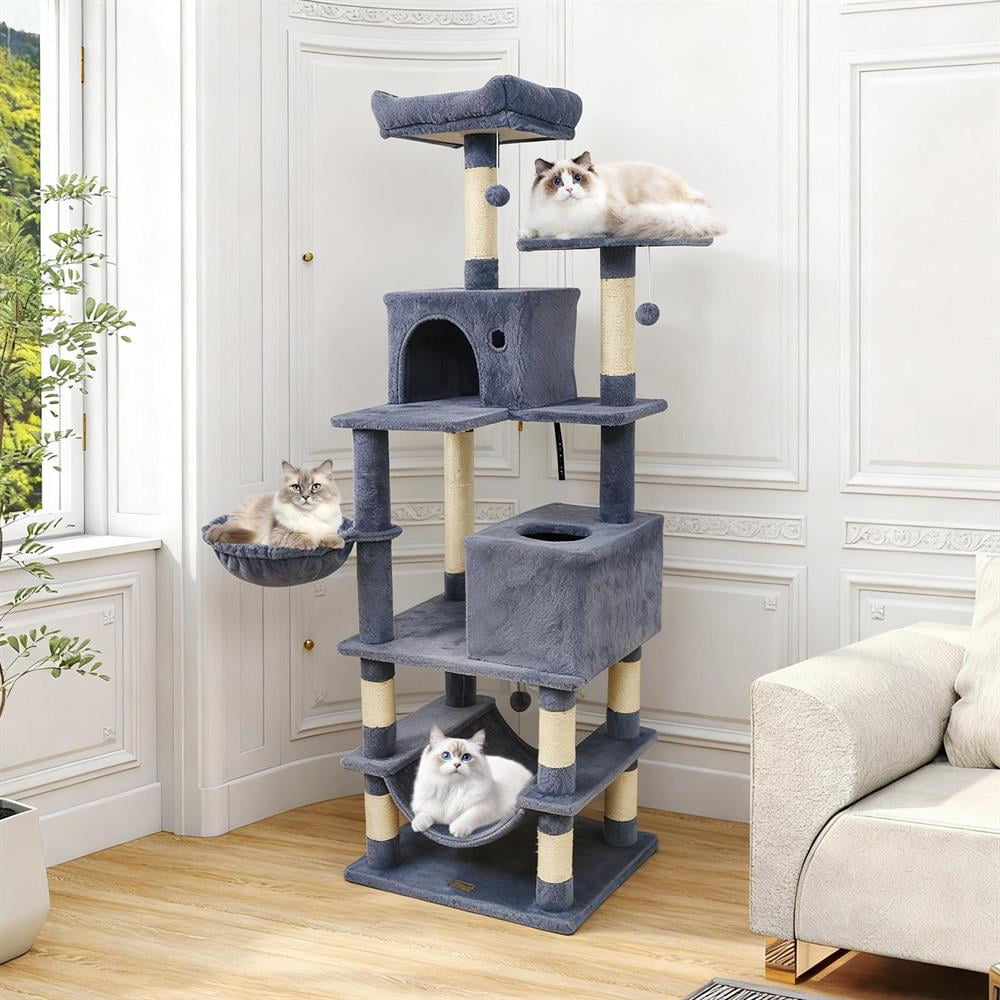 Topcobe 66" Tall Cat Tree Tower w/2 Condos & Sisal Posts, Cat Condo, Cat Towers for Indoor Cats-Dark Gray