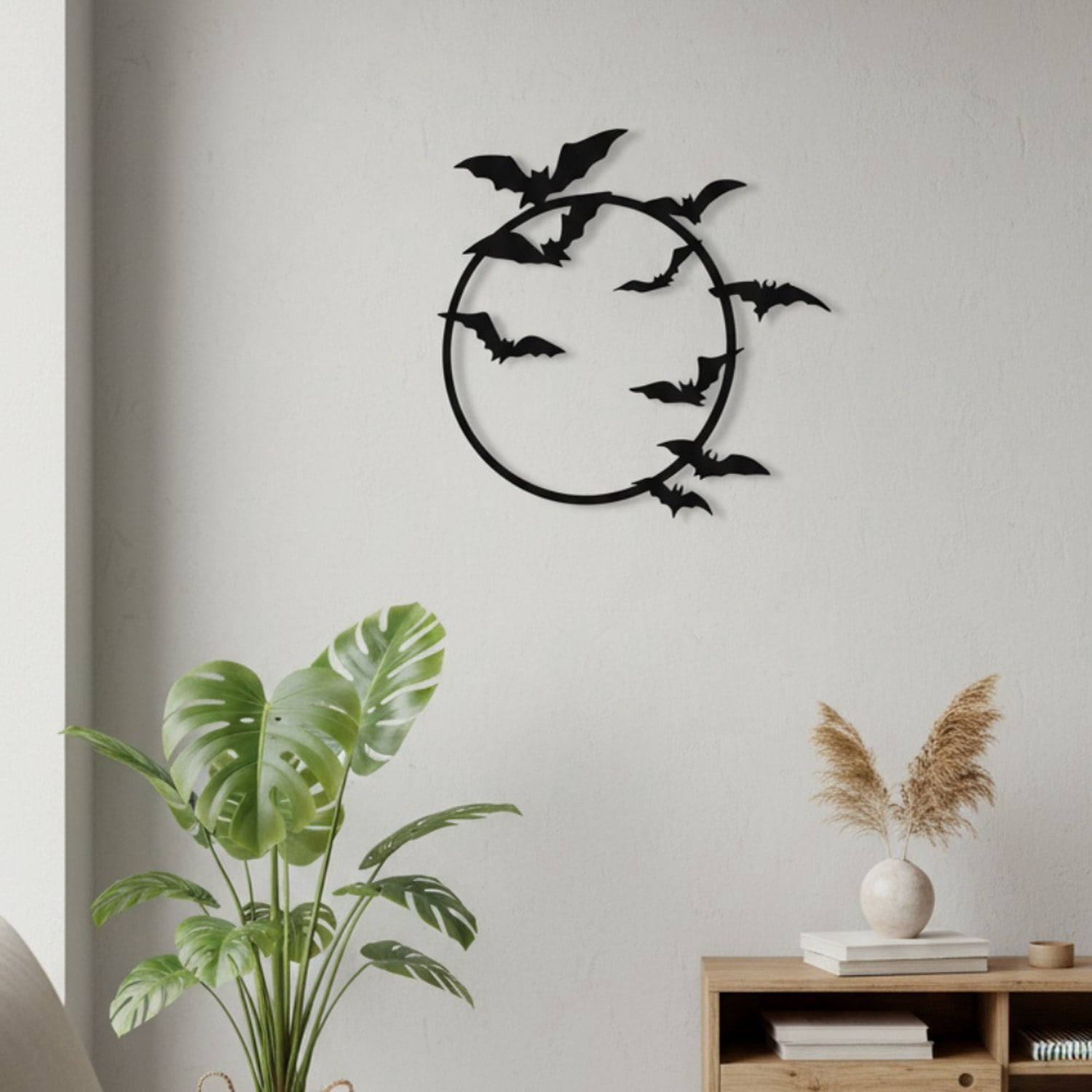 Gothic Bat Wall Decor, Winged Silhouette Metal Sign for Indoor and Outdoor Halloween