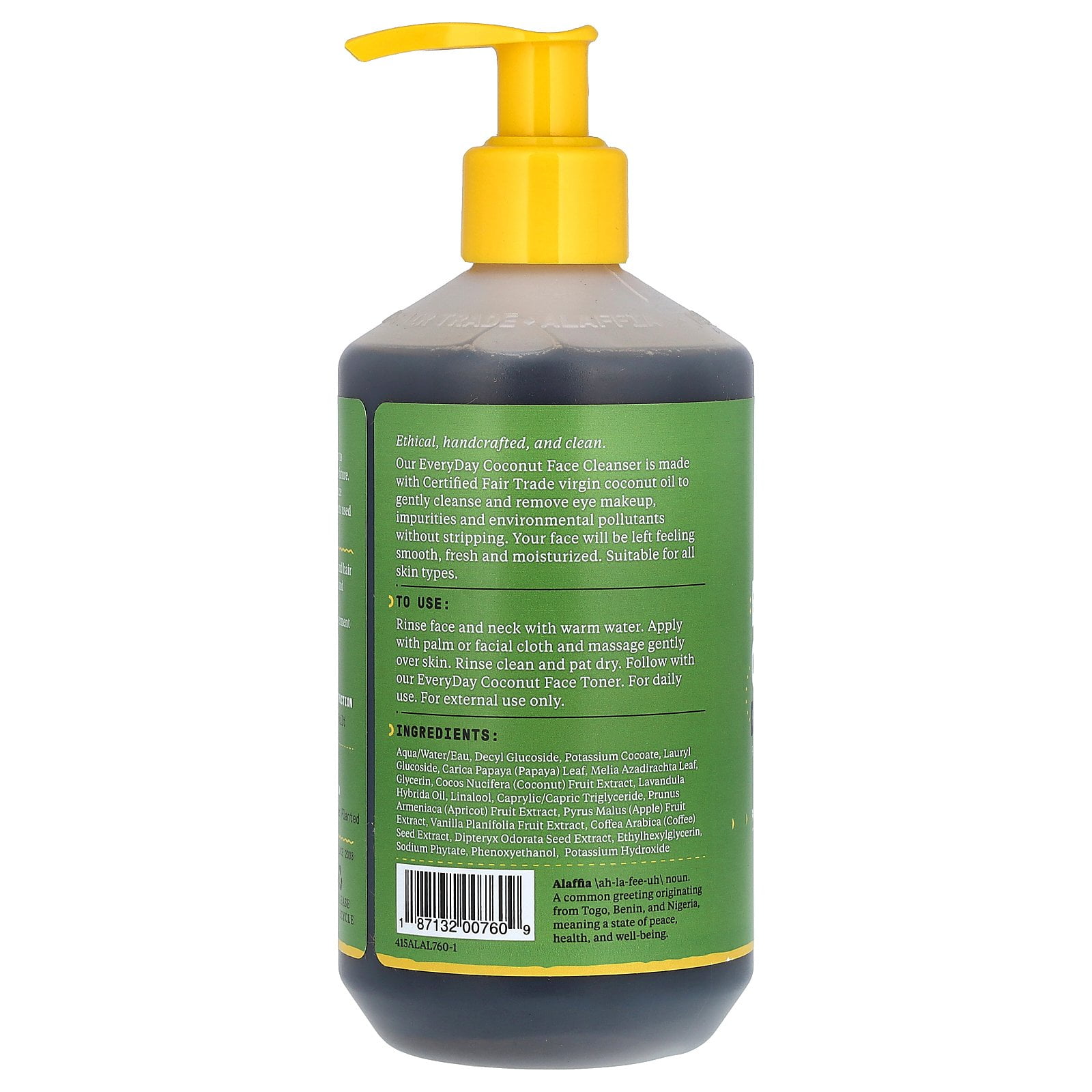 Alaffia EveryDay Face Cleanser, Purely Coconut, for All Skin Types, 12 fl oz