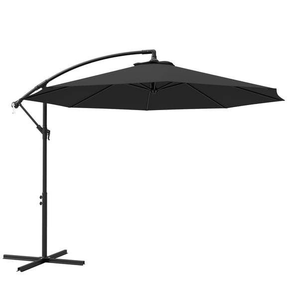 9.7ft Black Offset Cantilever Patio Umbrella with Base, UV Resistant Polyester Canopy & Crank Handle, Large Hanging Garden Parasol for Living Room, Pool, Yard and Dining Area