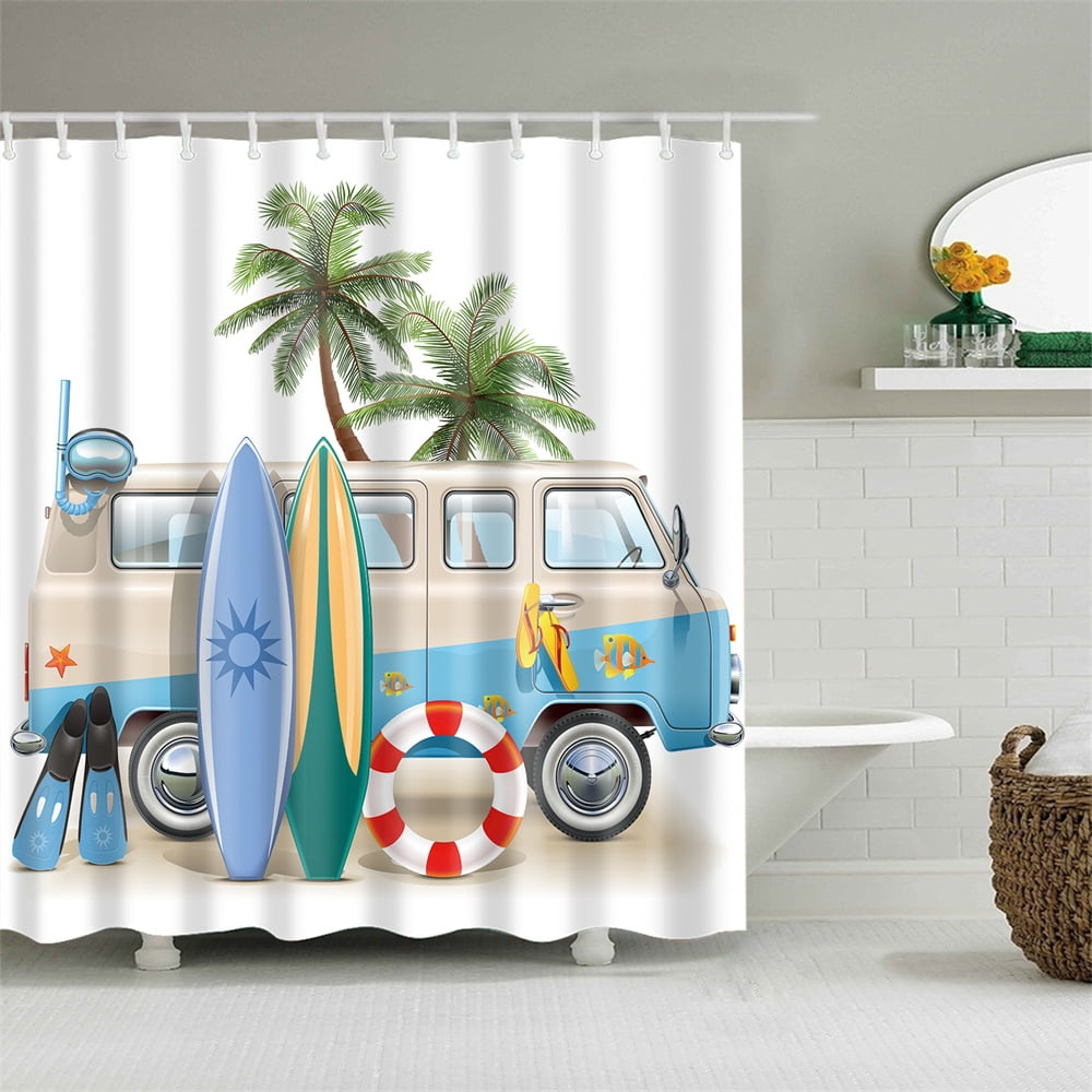 Shower Curtain Set With Hooks Holiday Beach Blue Bus Go Diving Go Surfing Bathroom Decor Waterproof Polyester Fabric Bathroom Accessories Bath Curtain Blue Walmart Canada